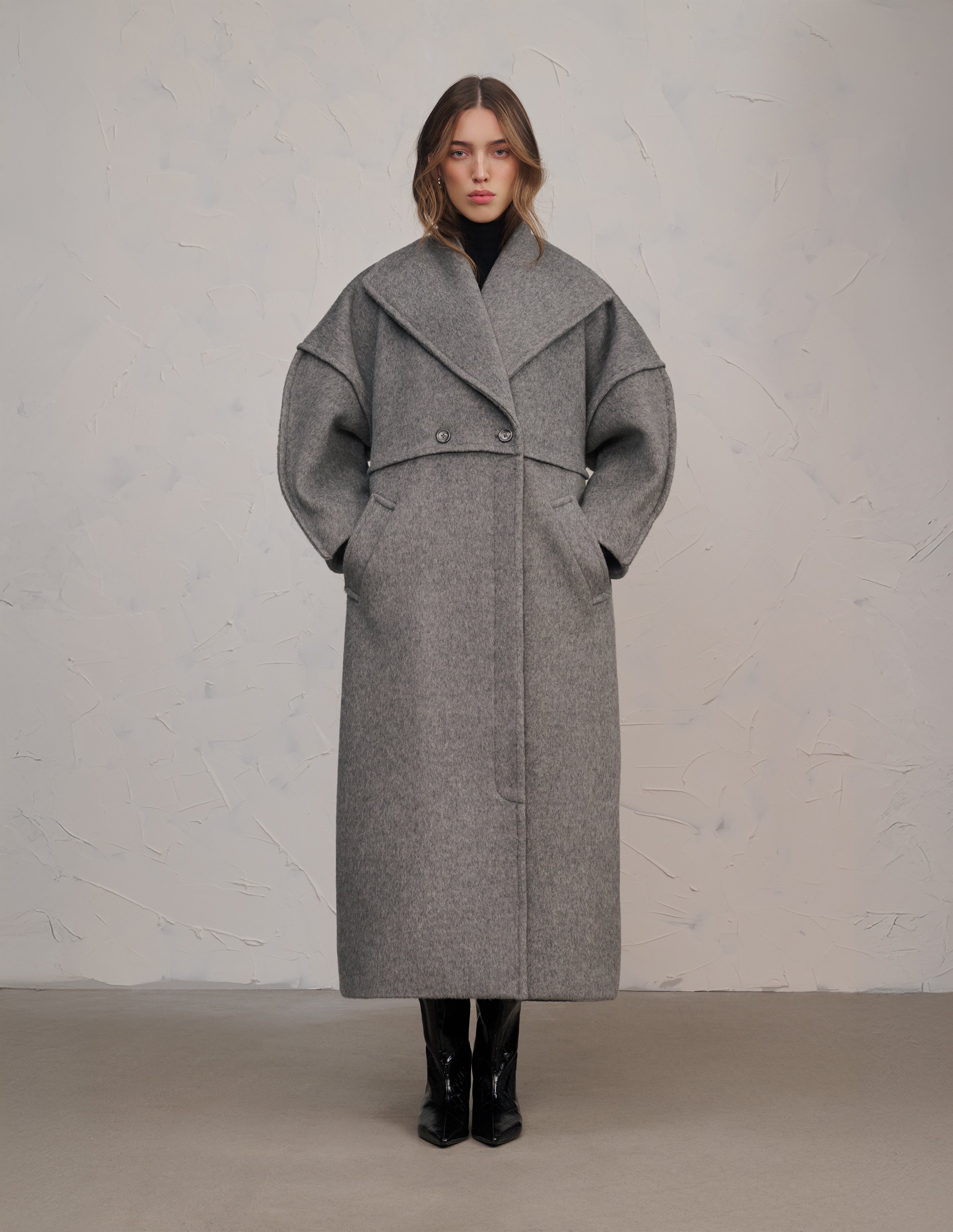 Georgie - Dark Grey Long Wool & Alpaca Coat