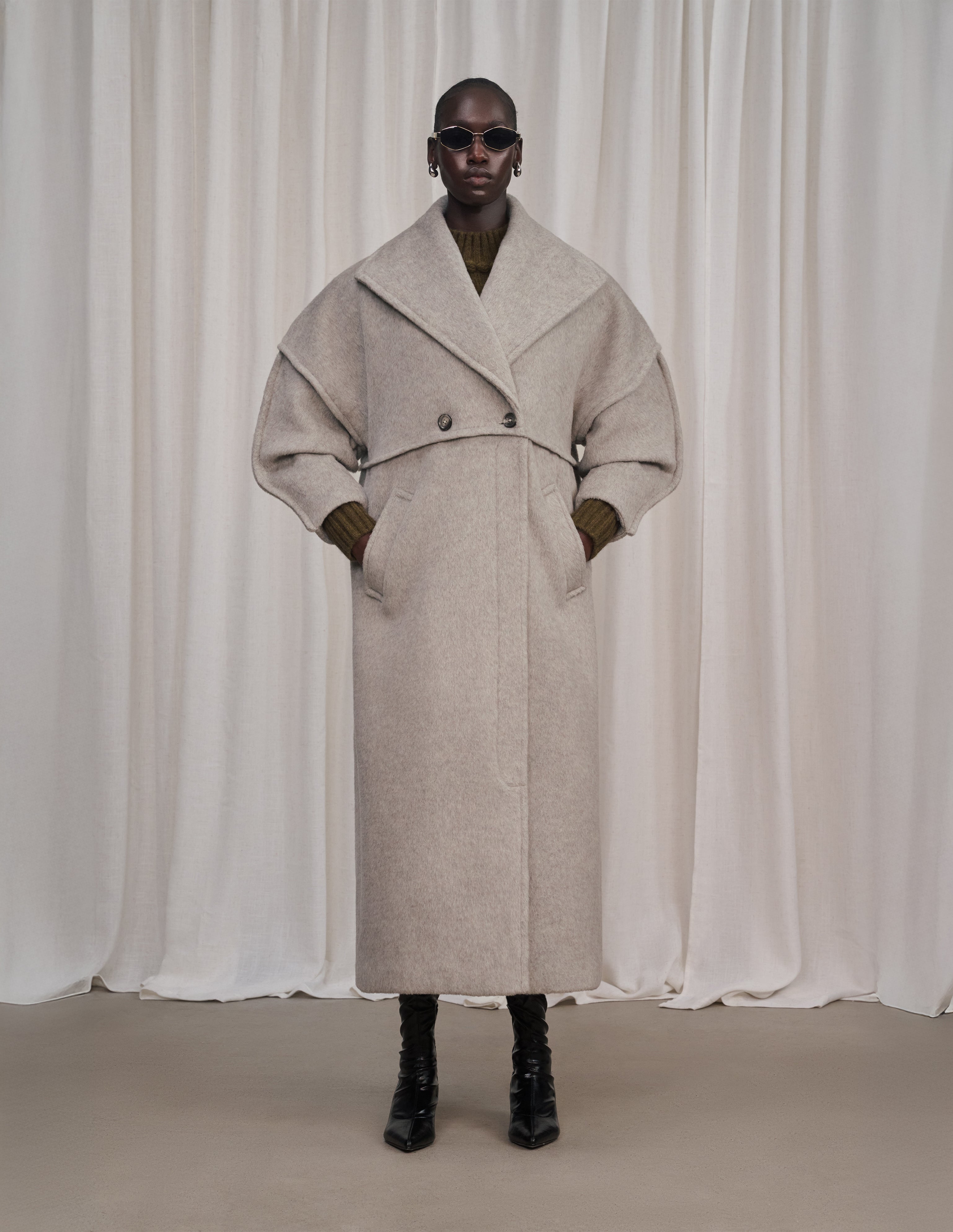 Georgie - Heather Grey Long Wool & Alpaca Coat