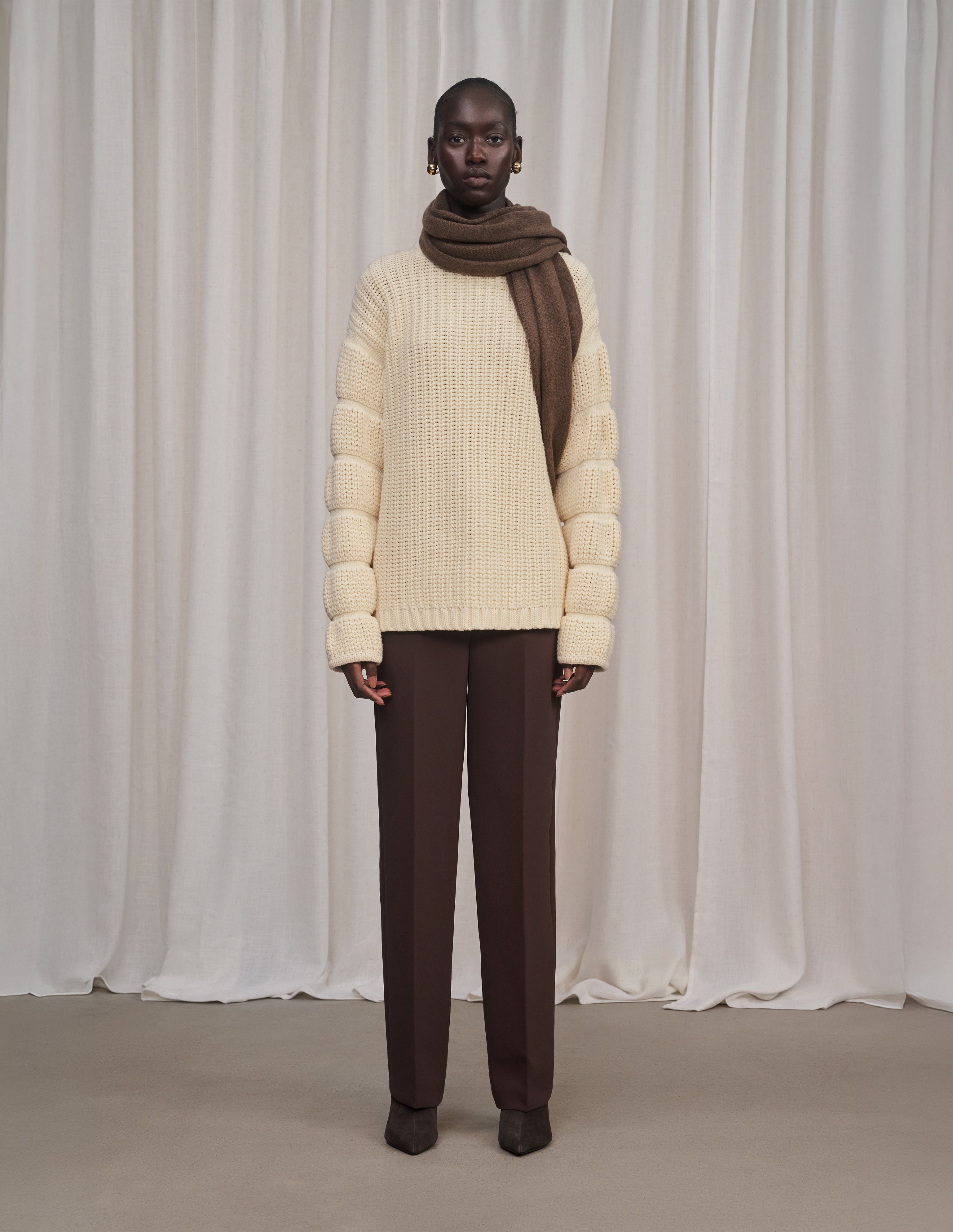Lettie - Bone Bubble Sleeve Oversized Sweater