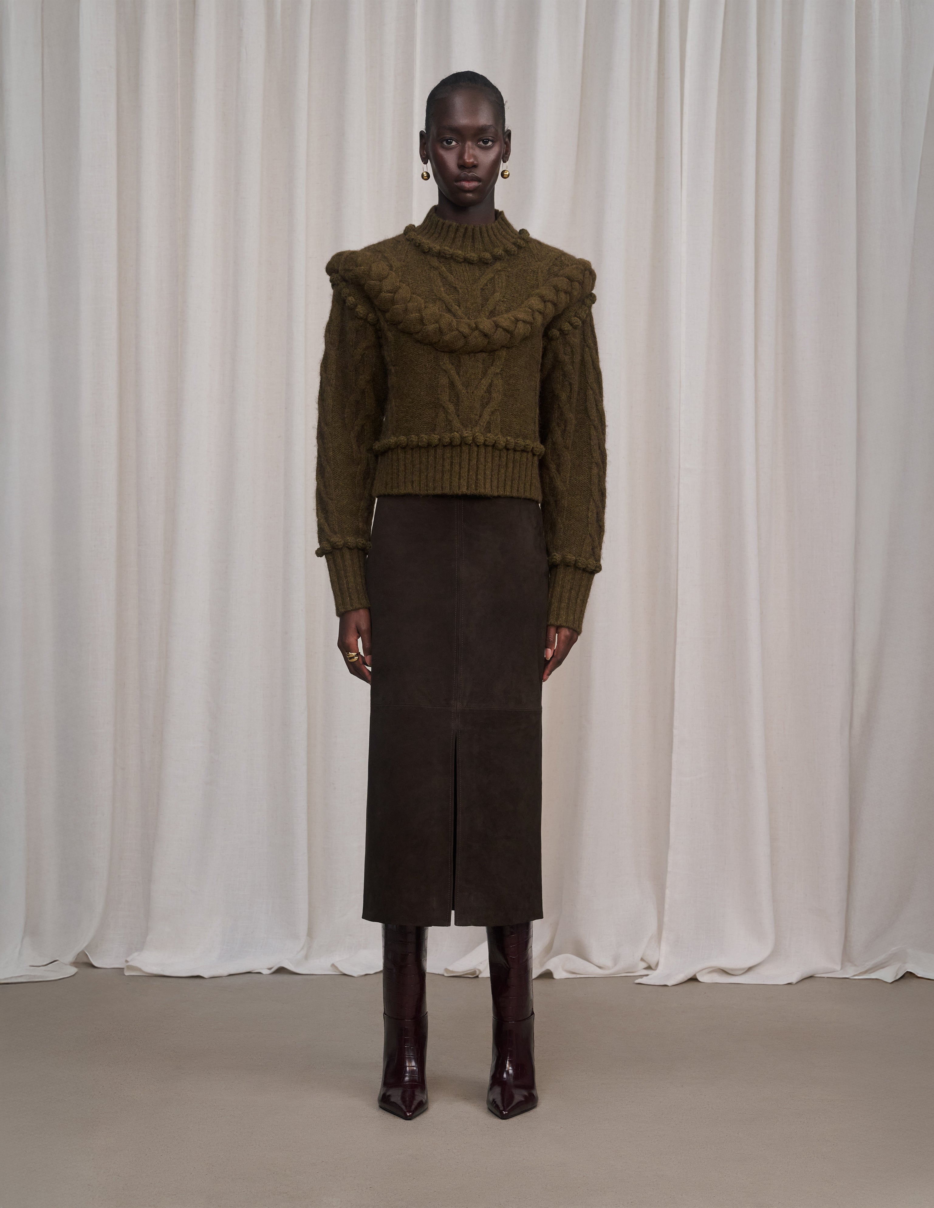 Tenley - Dark Forest Twisted Cable Sweater